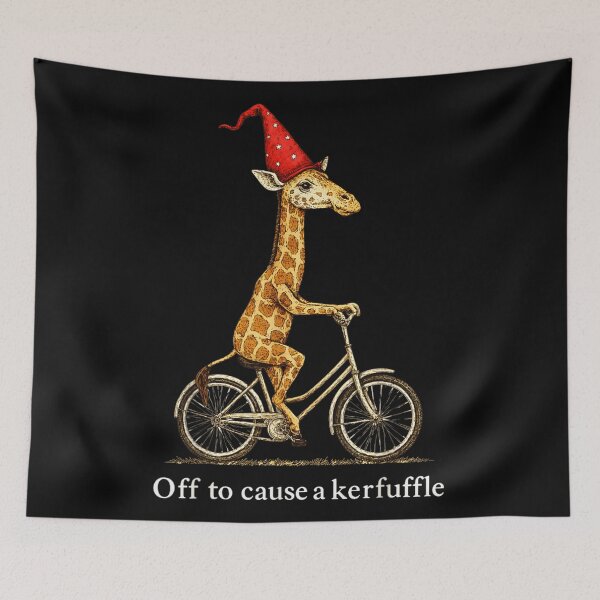 Item preview, Whimsical Wizard Giraffe Riding Bicycle Off To Cause A Kerfuffle Art designed and sold by HarinDonreka.