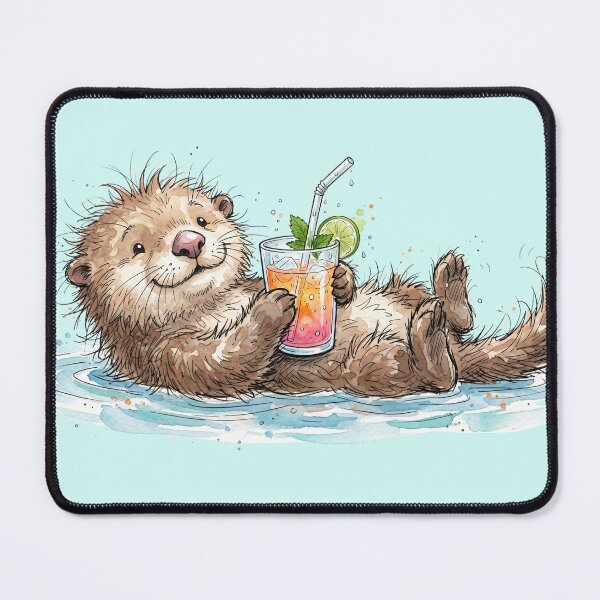 Item preview, Cute Watercolor Sea Otter Floating with Tropical Drink Art designed and sold by BreezifyDesignStudio.