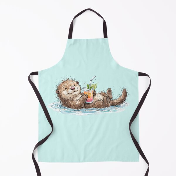 Item preview, Cute Watercolor Sea Otter Floating with Tropical Drink Art designed and sold by BreezifyDesignStudio.