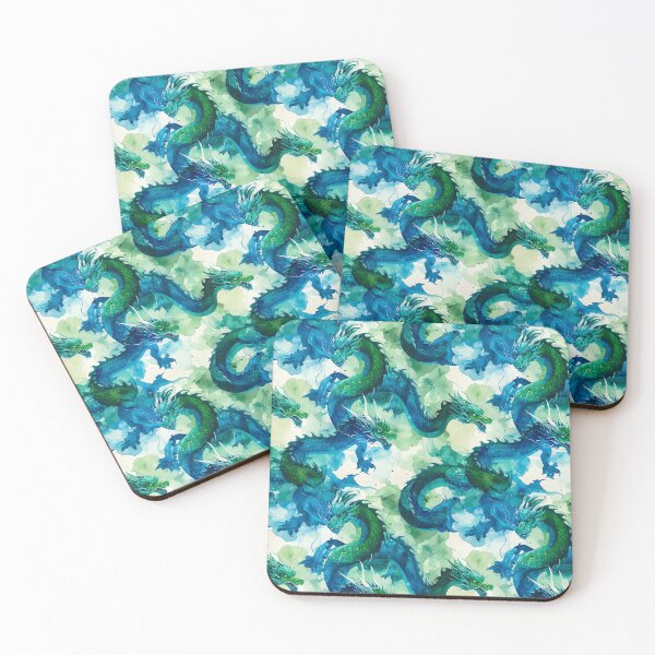 Item preview, Blue and Green Chinese Dragon Watercolor Pattern designed and sold by thelivingrp.