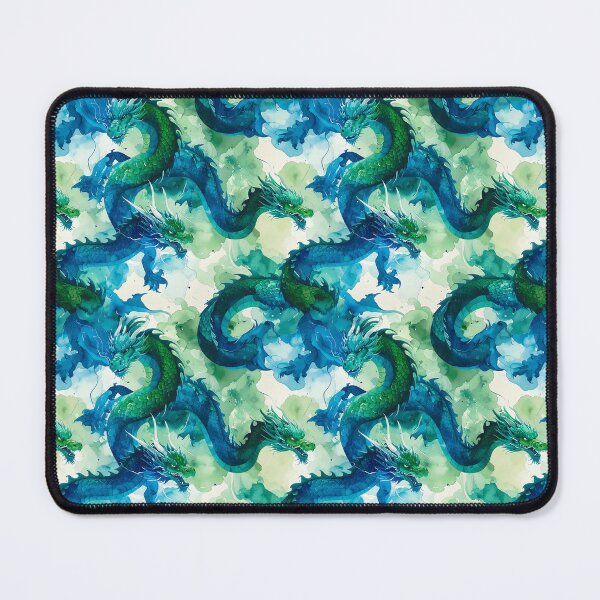 Item preview, Blue and Green Chinese Dragon Watercolor Pattern designed and sold by thelivingrp.