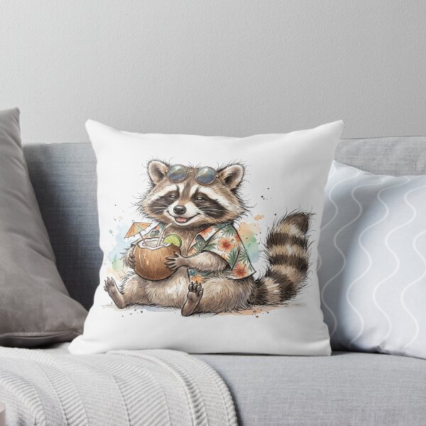 Item preview, Cute Watercolor Raccoon in Hawaiian Shirt with Coconut Drink designed and sold by BreezifyDesignStudio.