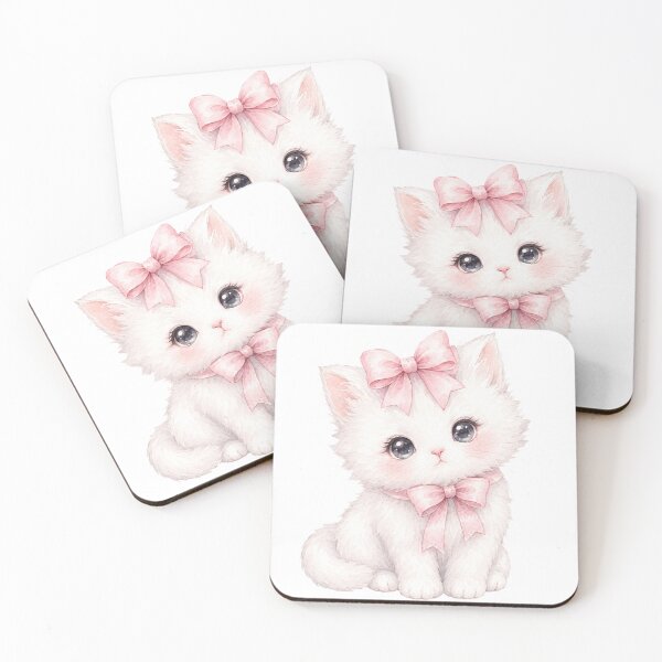 Item preview, Coquette White Kitten Pink Bow Sticker designed and sold by CoquetteBySofia.