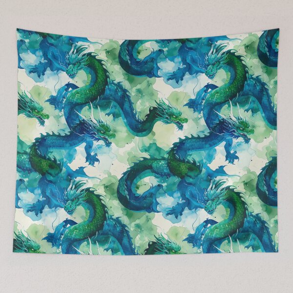 Item preview, Large Blue and Green Dragon Pattern designed and sold by thelivingrp.
