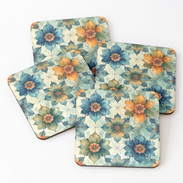 Item preview, Large Elegant Geometric Floral Batik in Blue, Green, and Gold designed and sold by thelivingrp.