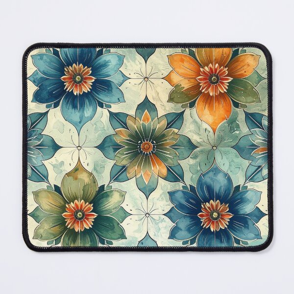 Item preview, Large Elegant Geometric Floral Batik in Blue, Green, and Gold designed and sold by thelivingrp.
