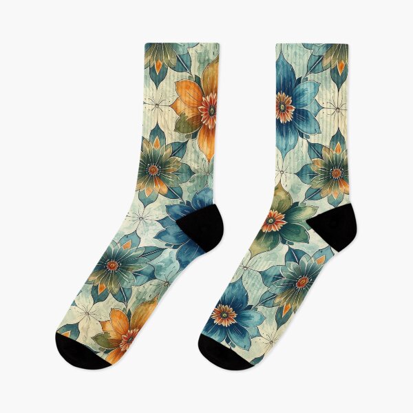 Item preview, Large Elegant Geometric Floral Batik in Blue, Green, and Gold designed and sold by thelivingrp.