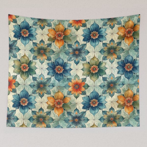 Item preview, Large Elegant Geometric Floral Batik in Blue, Green, and Gold designed and sold by thelivingrp.
