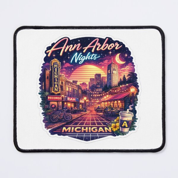 Item preview, Ann Arbor Nights Neon Retro Cityscape Michigan Aesthetic Sticker designed and sold by Artbysarmina.