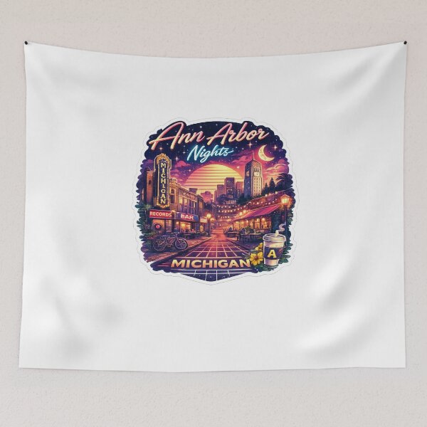 Item preview, Ann Arbor Nights Neon Retro Cityscape Michigan Aesthetic Sticker designed and sold by Artbysarmina.