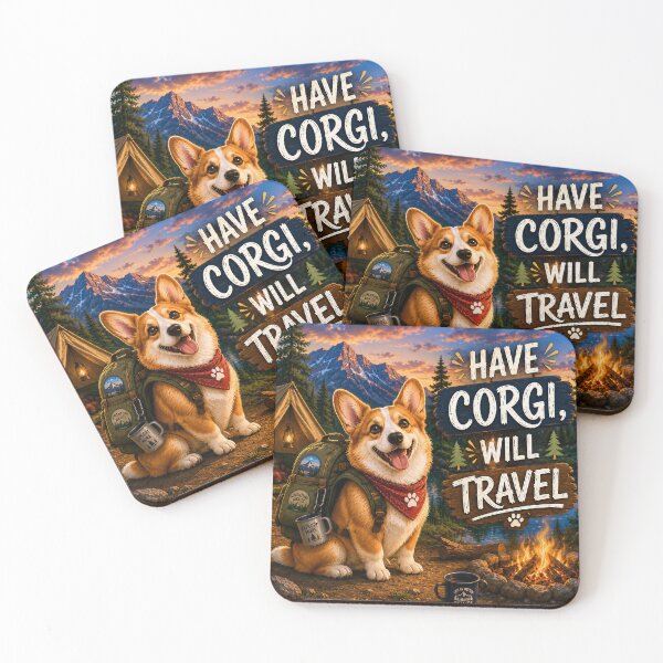 Item preview, Corgi evening campfire hiking outdoors designed and sold by Steve's Hobbies.