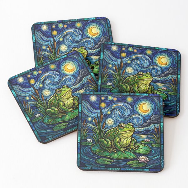 Item preview, Frog on a Lily Pad at Dusk — Van Gogh Stained Glass Art designed and sold by crcutler.