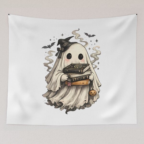 Item preview, Cute ghost wearing witch hat holding spell books designed and sold by By:MarcinK.