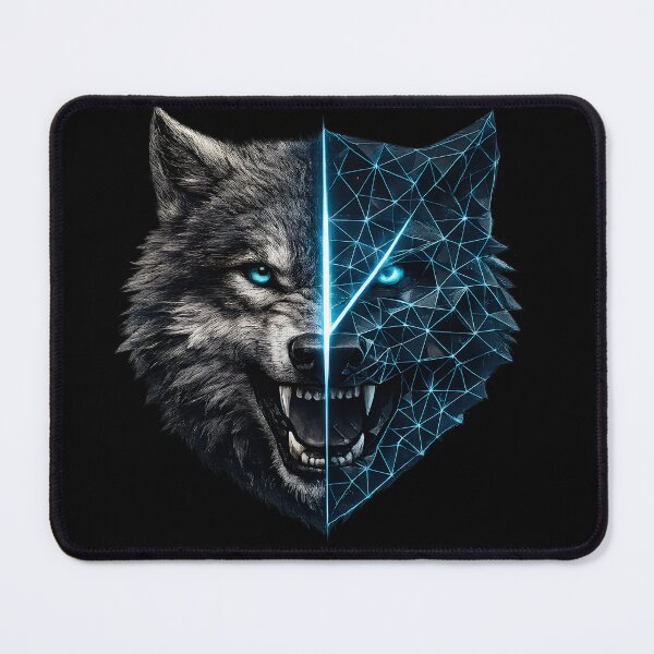 Item preview, Cyber Wolf Split Face - Geometric Predator Animal Design designed and sold by CreativeMindsetLab.