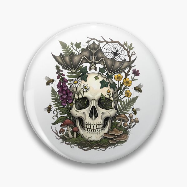 Item preview, Human skull surrounded by nature flowers and bat designed and sold by By:MarcinK.