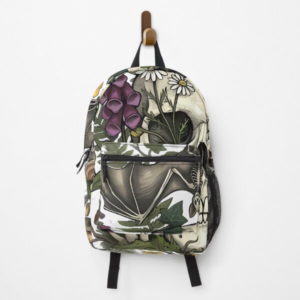 Item preview, Human skull surrounded by nature flowers and bat designed and sold by By:MarcinK.