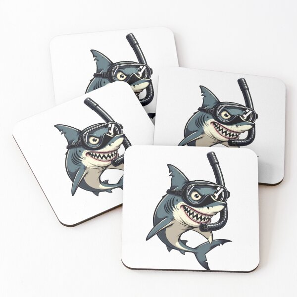 Item preview, Aggressive shark wearing snorkeling mask and tube designed and sold by Linework Studio.