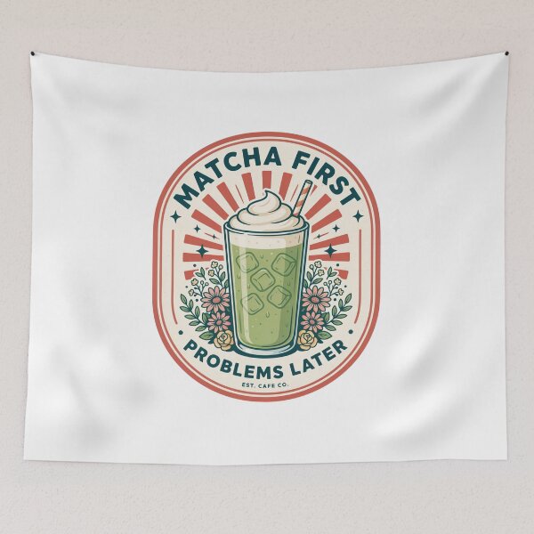Item preview, Matcha First Problems Later – Funny Iced Matcha Latte Lover Retro Café Design designed and sold by ArcticFoxStudio.