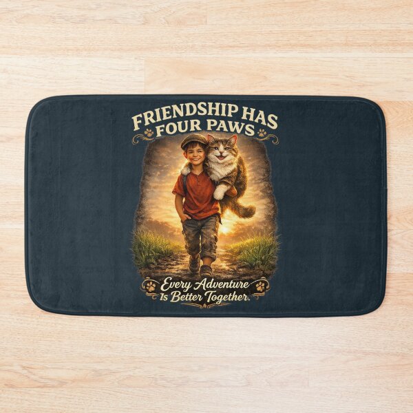 Item preview, Friendship Has Four Paws – Vintage Giant Cat and Village Boy Sunrise Adventure Graphic T-Shirt designed and sold by HOUSE OF TIST.