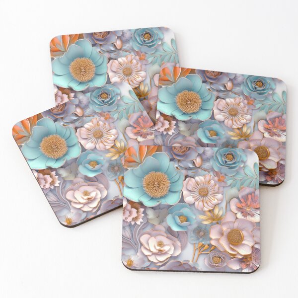 Item preview, 3-D Floral Pattern In Pastel Pink And Soft Aqua designed and sold by DEC02.