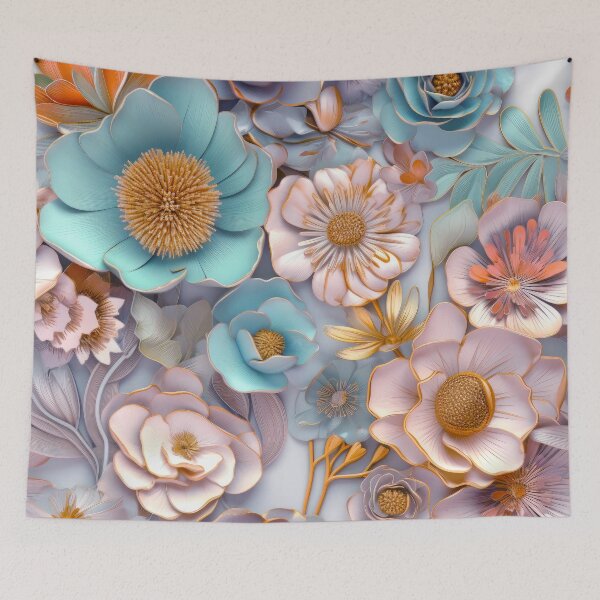 Item preview, 3-D Floral Pattern In Pastel Pink And Soft Aqua designed and sold by DEC02.