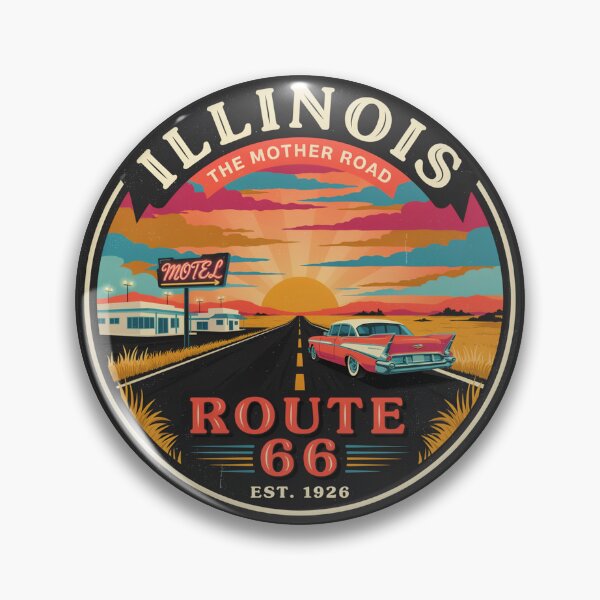 Item preview, Illinois Route 66 Vintage Sunset – The Mother Road Classic Car Retro Travel Design designed and sold by ArcticFoxStudio.