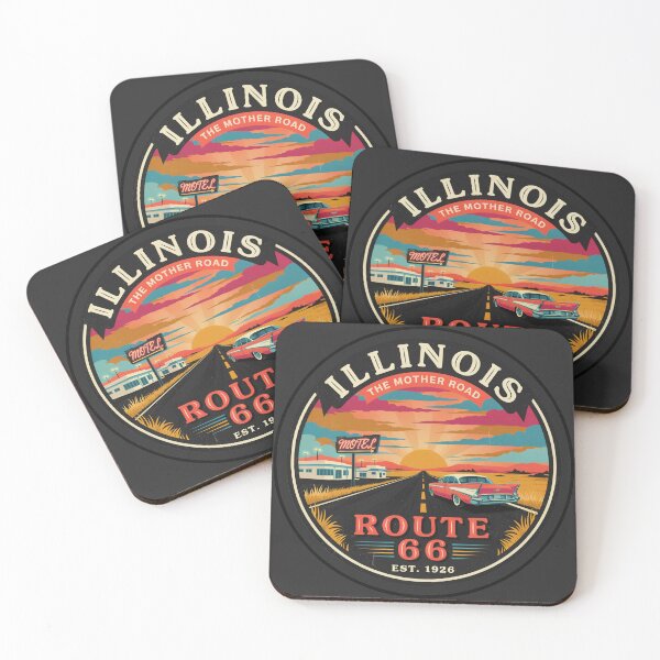 Item preview, Illinois Route 66 Vintage Sunset – The Mother Road Classic Car Retro Travel Design designed and sold by ArcticFoxStudio.