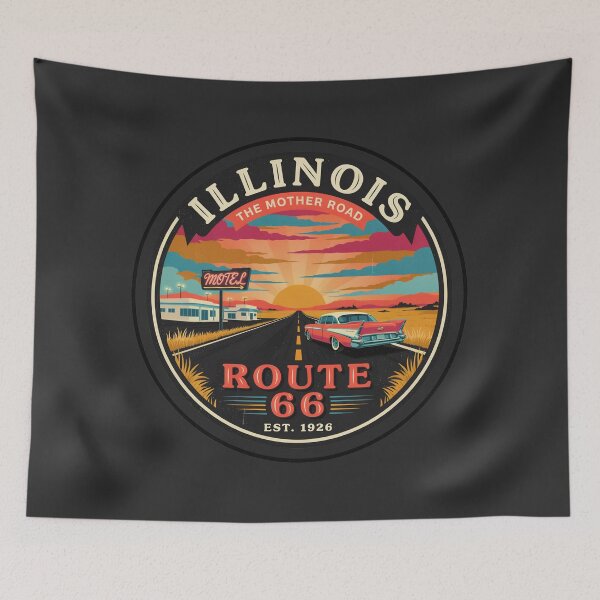 Item preview, Illinois Route 66 Vintage Sunset – The Mother Road Classic Car Retro Travel Design designed and sold by ArcticFoxStudio.