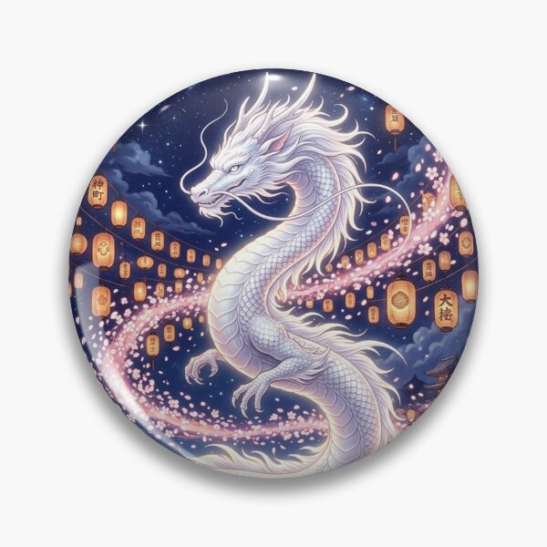 Item preview, Majestic White Japanese Dragon with Chochin Lanterns and Sakura Blossoms designed and sold by Hikariha Studio.