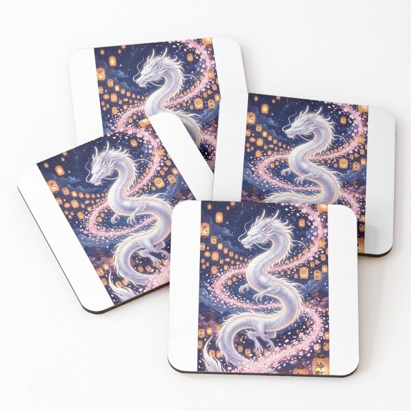 Item preview, Majestic White Japanese Dragon with Chochin Lanterns and Sakura Blossoms designed and sold by Hikariha Studio.