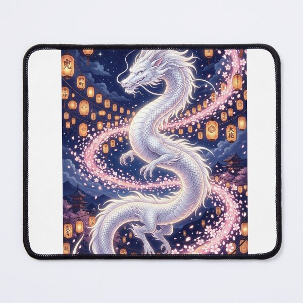 Item preview, Majestic White Japanese Dragon with Chochin Lanterns and Sakura Blossoms designed and sold by Hikariha Studio.