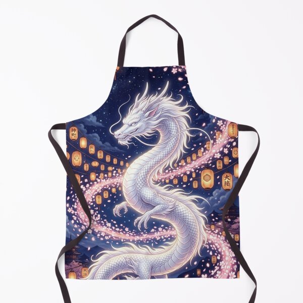Item preview, Majestic White Japanese Dragon with Chochin Lanterns and Sakura Blossoms designed and sold by Hikariha Studio.