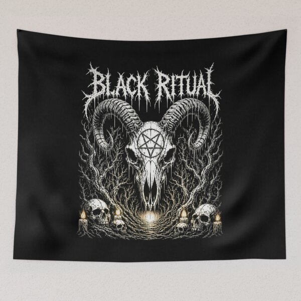 Item preview, Black Ritual Goat Skull Occult Forest Metal Shirt designed and sold by DeimosArtIntl.