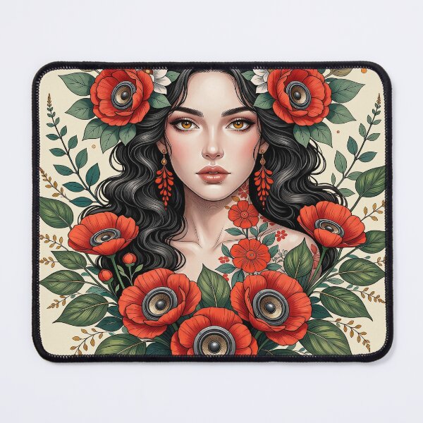 Item preview, Mystical Poppy Goddess Surreal Eye Floral designed and sold by HexOne.