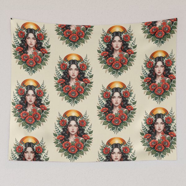 Item preview, Mystical Poppy Goddess Surreal Eye Floral designed and sold by HexOne.