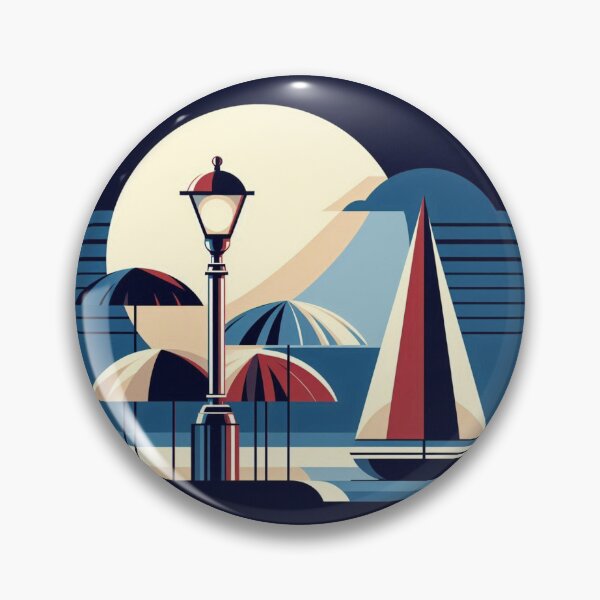 Item preview, Vintage Art Deco Sailboat Night Illustration designed and sold by AlxVel.