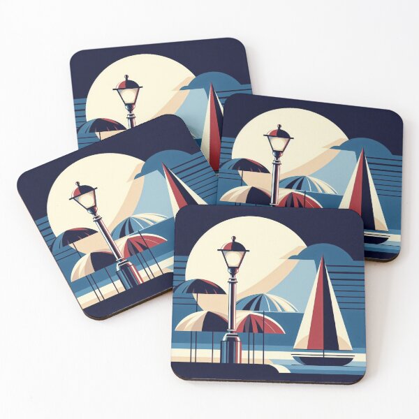 Item preview, Vintage Art Deco Sailboat Night Illustration designed and sold by AlxVel.