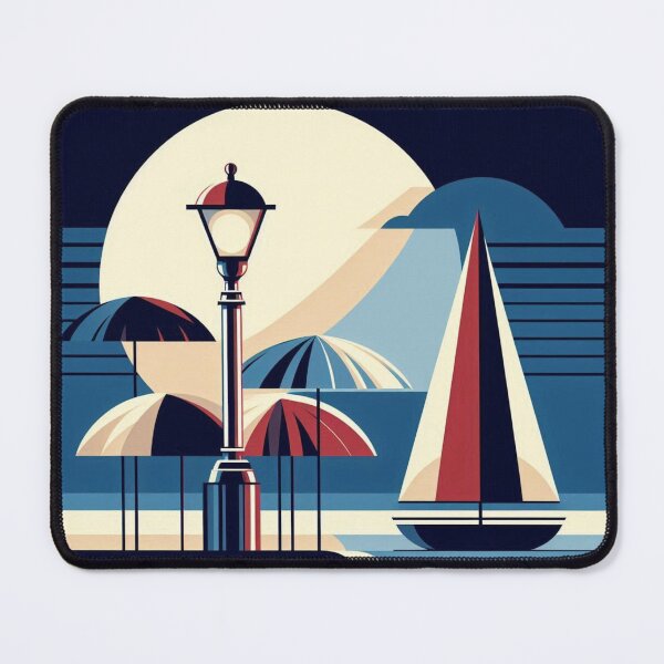 Item preview, Vintage Art Deco Sailboat Night Illustration designed and sold by AlxVel.