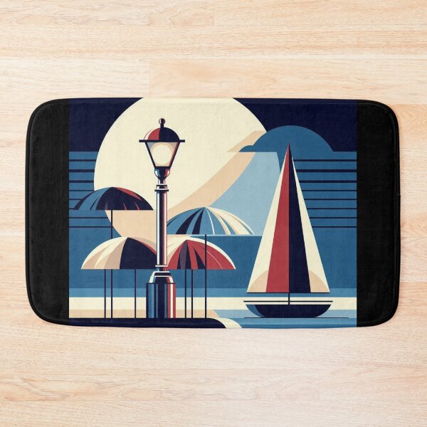 Item preview, Vintage Art Deco Sailboat Night Illustration designed and sold by AlxVel.