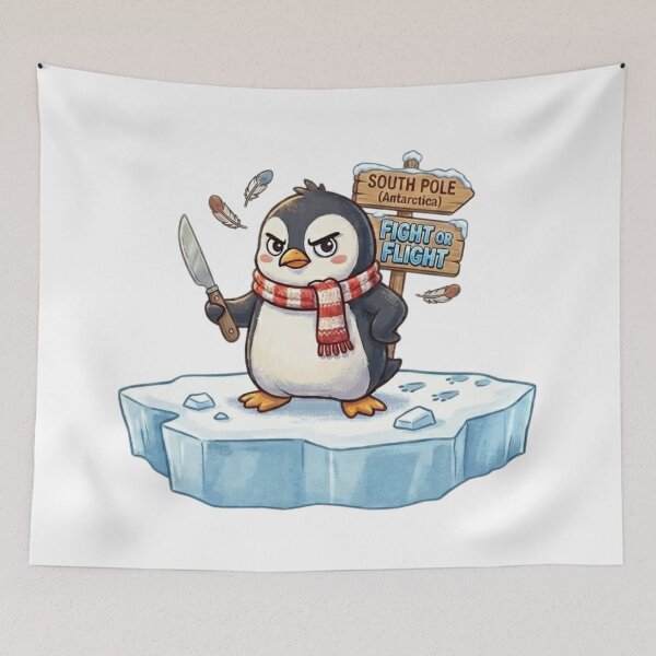 Item preview, Funny Penguin Fight or Flight Meme Cute Angry Animal Illustration designed and sold by MerchlyMike.