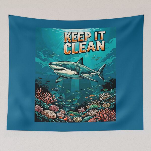 Item preview, Keep It Clean - Great White Shark Ocean Conservation T-Shirt  designed and sold by MālamaThreads.