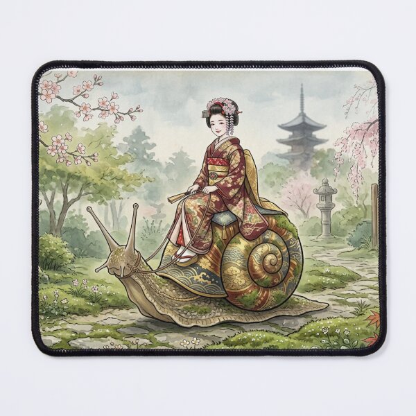 Item preview, Maiko Riding a Snail - Surreal Japanese Ukiyo-e Style Art designed and sold by Fujinoyu.