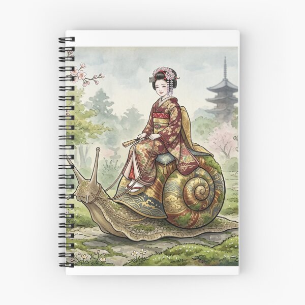 Item preview, Maiko Riding a Snail - Surreal Japanese Ukiyo-e Style Art designed and sold by Fujinoyu.