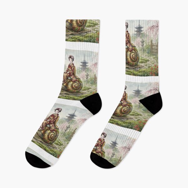 Item preview, Maiko Riding a Snail - Surreal Japanese Ukiyo-e Style Art designed and sold by Fujinoyu.