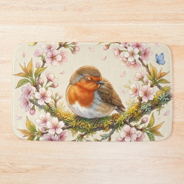 Item preview, Sleeping Robin Cherry Blossom Cottagecore Spring Art designed and sold by CalmCapy Co.