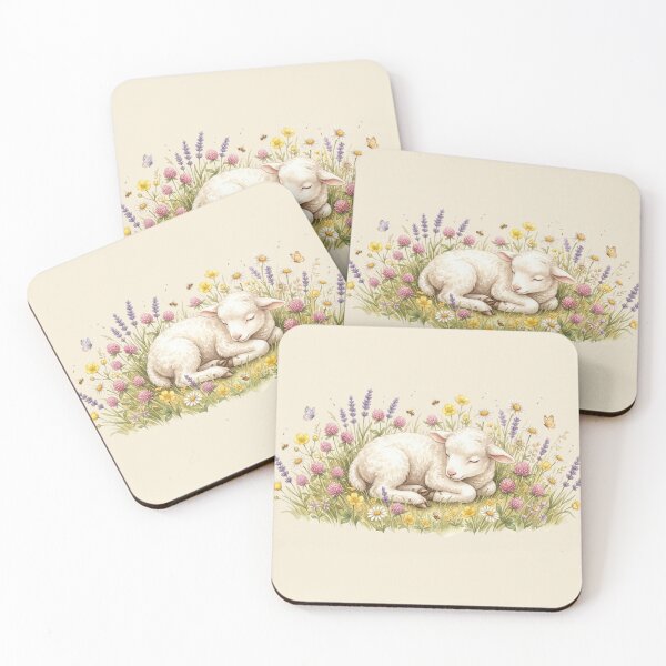 Item preview, Sleeping Lamb Wildflower Meadow Cottagecore Spring Art designed and sold by CalmCapy Co.