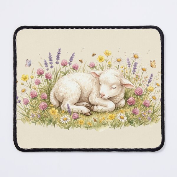 Item preview, Sleeping Lamb Wildflower Meadow Cottagecore Spring Art designed and sold by CalmCapy Co.