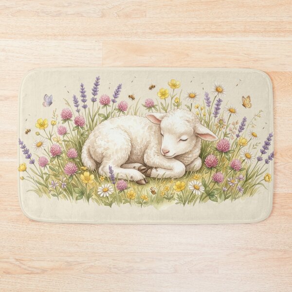 Item preview, Sleeping Lamb Wildflower Meadow Cottagecore Spring Art designed and sold by CalmCapy Co.