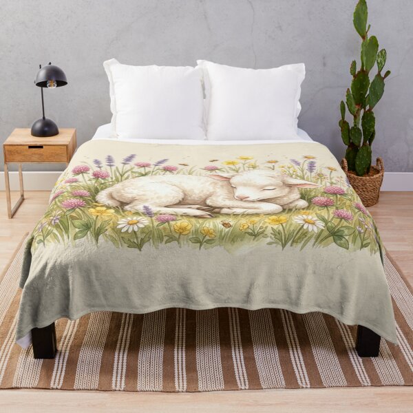 Item preview, Sleeping Lamb Wildflower Meadow Cottagecore Spring Art designed and sold by CalmCapy Co.