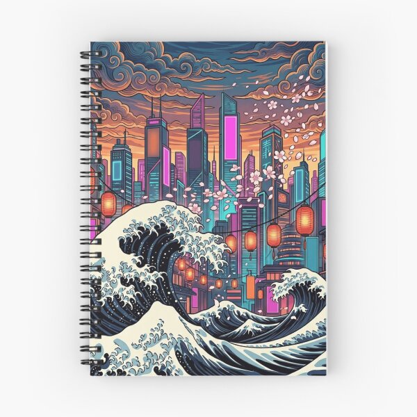 Item preview, Neo Tokyo Waves – Modern Ukiyo-e Cyberpunk Sakura Cityscape designed and sold by vekotpu.